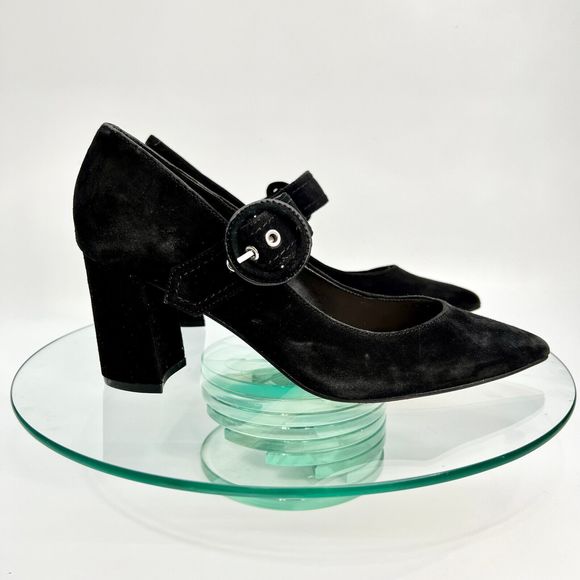Marc Fisher Carney Heels Size 8 M Black Suede Leather Pointed Toe Strap - Picture 1 of 12